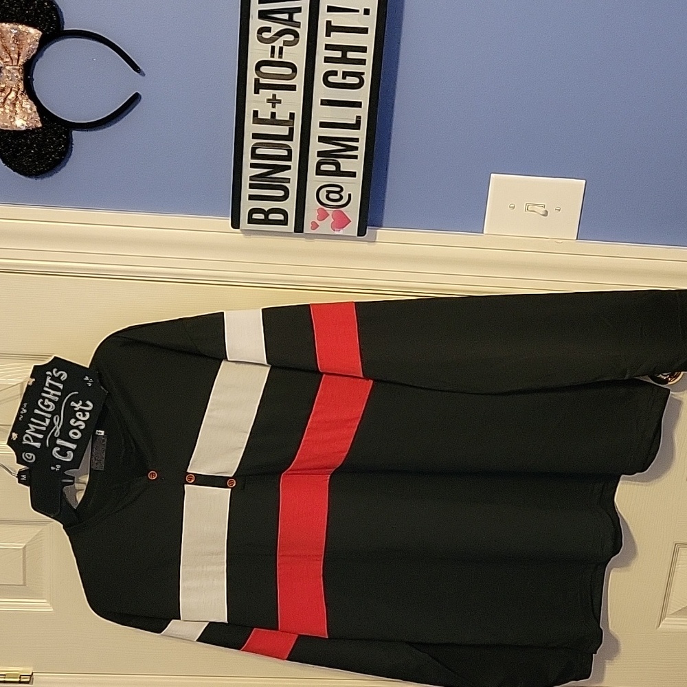 Black Long Sleeve Shirt Red White Stripes XXL